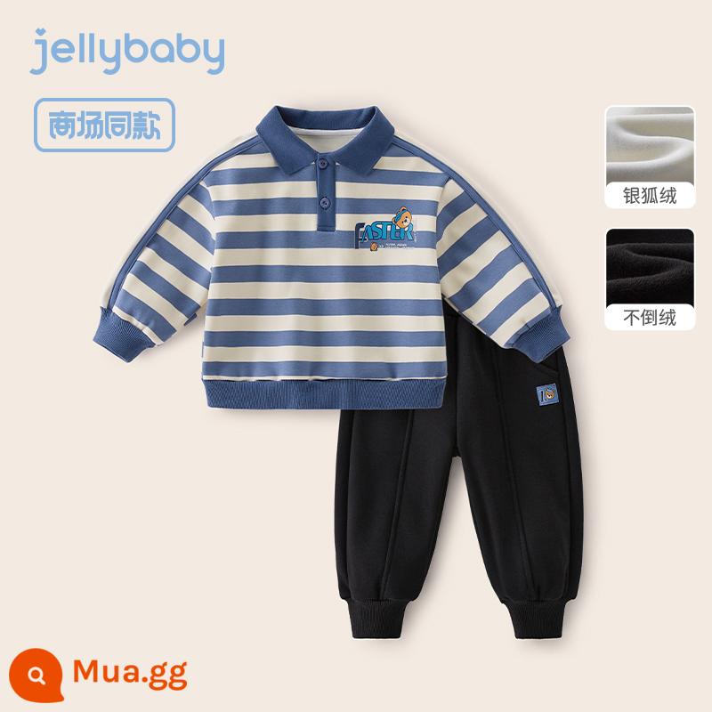 Jellybee 2023 new baby mùa xuân sọc trẻ em quần áo thể thao mùa xuân và mùa thu cậu bé bộ đồ mát mẻ và đẹp trai - Dải ngang màu xanh-JTB35100 [kiểu nhung]