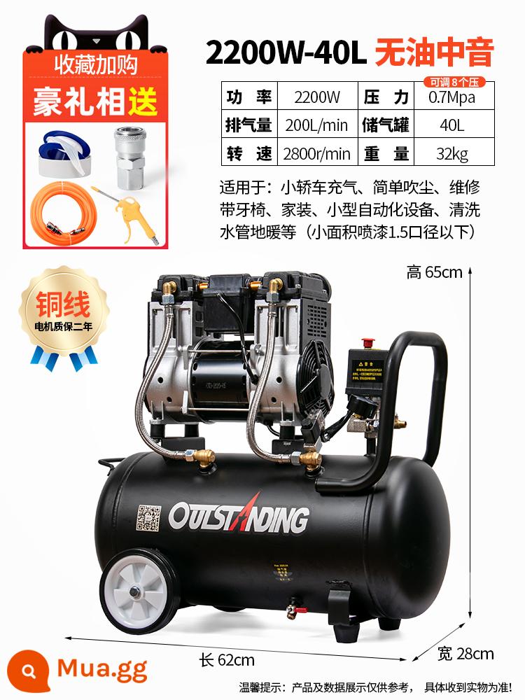 Otus Không Dầu Im Lặng Không Khí 220V Máy Bơm Không Khí Xịt Nhỏ Không Khí Nghề Mộc Trang Trí Máy Bơm Không Khí - Dây đồng 2200W-40L + van điện từ