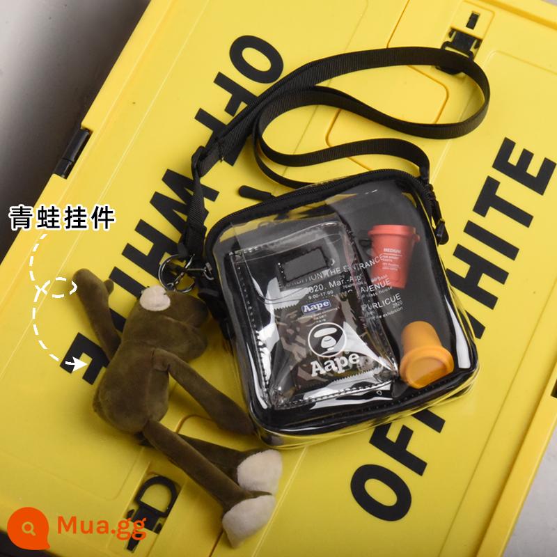 Thương hiệu Tide Túi Messenger nam PVC thạch túi trong suốt bé trai xu hướng phiên bản Hàn Quốc đeo vai học sinh túi nhỏ nhỏ - Đen[+mặt dây chuyền ếch]