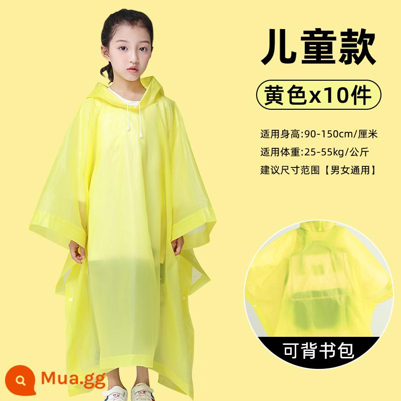 Ba lô ba lô toàn thân dày dùng một lần dành cho trẻ em dành cho nam sinh tiểu học Áo mưa cầm tay poncho - Trẻ em—màu vàng 10 gói