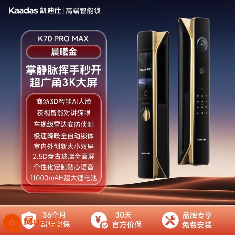 Khóa cửa thông minh Kaidis K70 Pro max 3D nhận diện khuôn mặt khóa thông minh màn hình mắt mèo khóa thông minh - K70 Pro Max Bình Minh Vàng