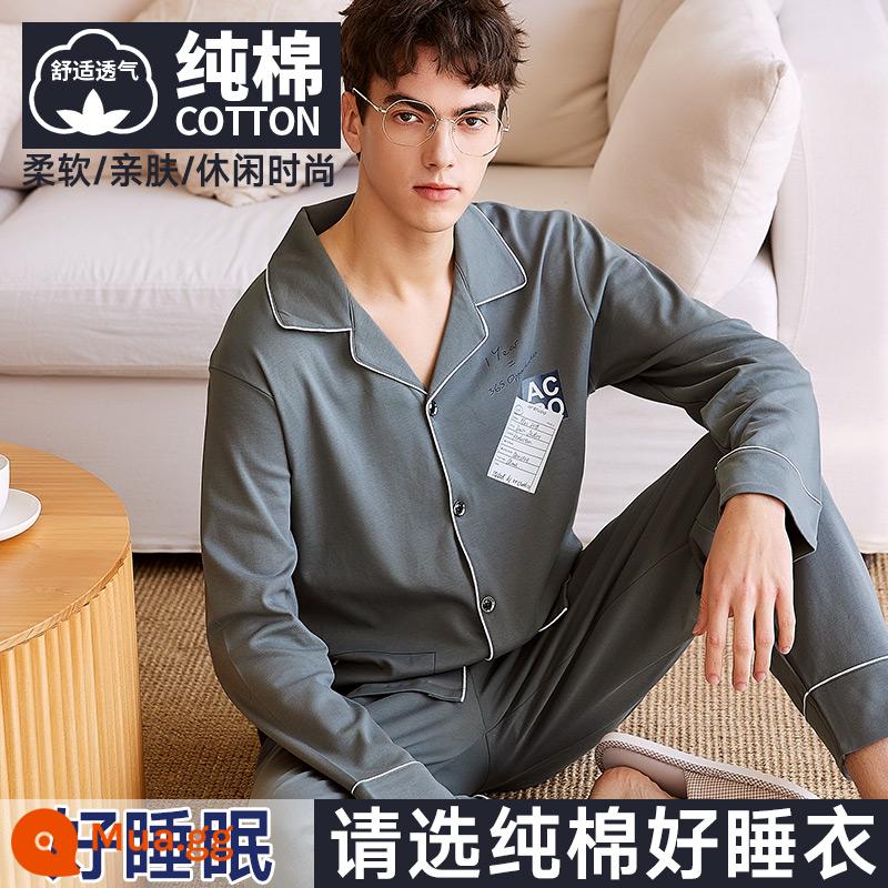 Nanjiren Bộ Đồ Ngủ Nam Nam Xuân Thu Cotton Dài Tay Homewear Nam Thu Đông Bộ Đồ Mỏng - Ru Yalanjun