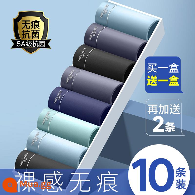 Nanjiren quần lót nam lụa băng quần boxer bé trai đầu cotton nguyên chất đáy quần quần lót boxer kháng khuẩn cỡ lớn quần an toàn hợp thời trang - Đen + xám đậm + xanh sapphire + xanh nhạt [Lụa băng liền mạch - mua 1 hộp tặng 1 hộp, cộng thêm 2 hộp nữa, tổng cộng 10]