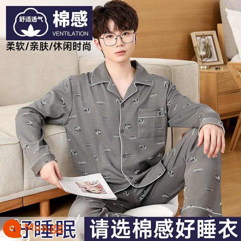 Nanjiren Bộ Đồ Ngủ Nam Nam Xuân Thu Cotton Dài Tay Homewear Nam Thu Đông Bộ Đồ Mỏng - [Phong cách bông] Mực ảo như khói