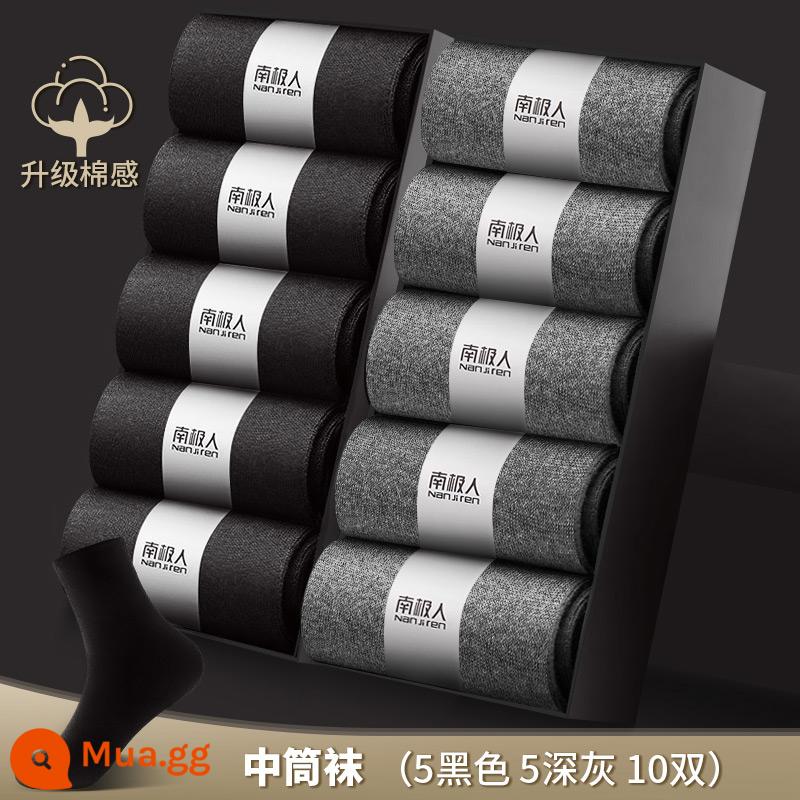 Vớ Nanjiren nam ống giữa cotton nguyên chất khử mùi thấm hút mồ hôi dày ngắn mùa thu đông vớ nam công sở màu đen - 5 đen 5 sâu [10 đôi]