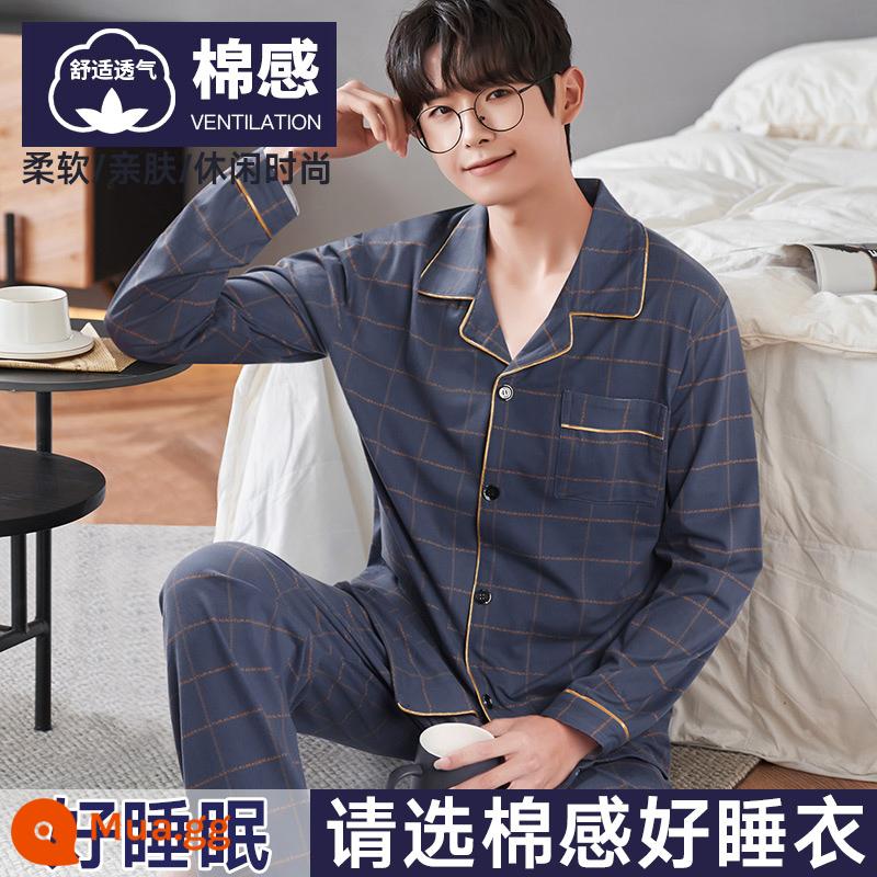 Nanjiren Bộ Đồ Ngủ Nam Nam Xuân Thu Cotton Dài Tay Homewear Nam Thu Đông Bộ Đồ Mỏng - [Phong cách bông] Yan Nianjunzi