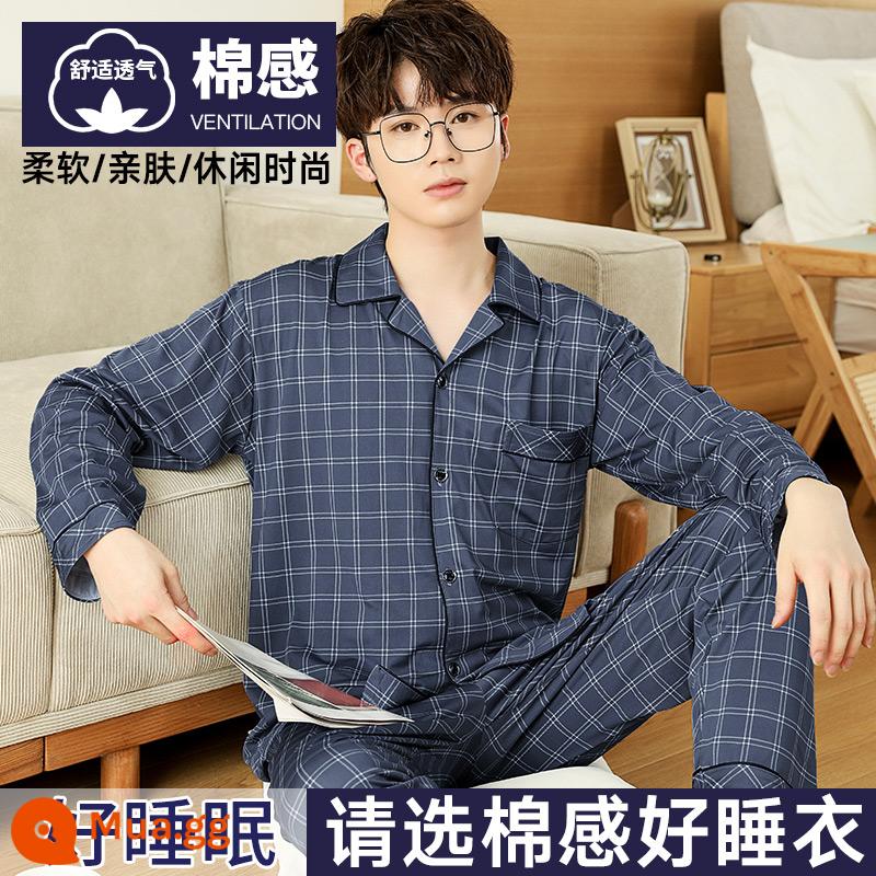 Nanjiren Bộ Đồ Ngủ Nam Nam Xuân Thu Cotton Dài Tay Homewear Nam Thu Đông Bộ Đồ Mỏng - [Phong cách cảm giác bông] Qingfeng Muge