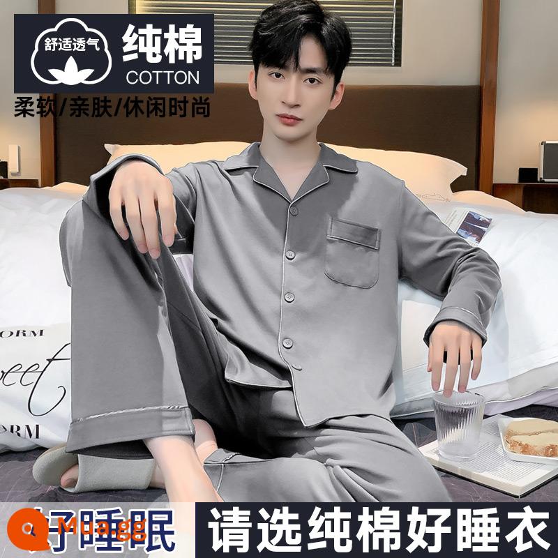 Nanjiren Bộ Đồ Ngủ Nam Nam Xuân Thu Cotton Dài Tay Homewear Nam Thu Đông Bộ Đồ Mỏng - Thời gian thoáng qua huy hoàng