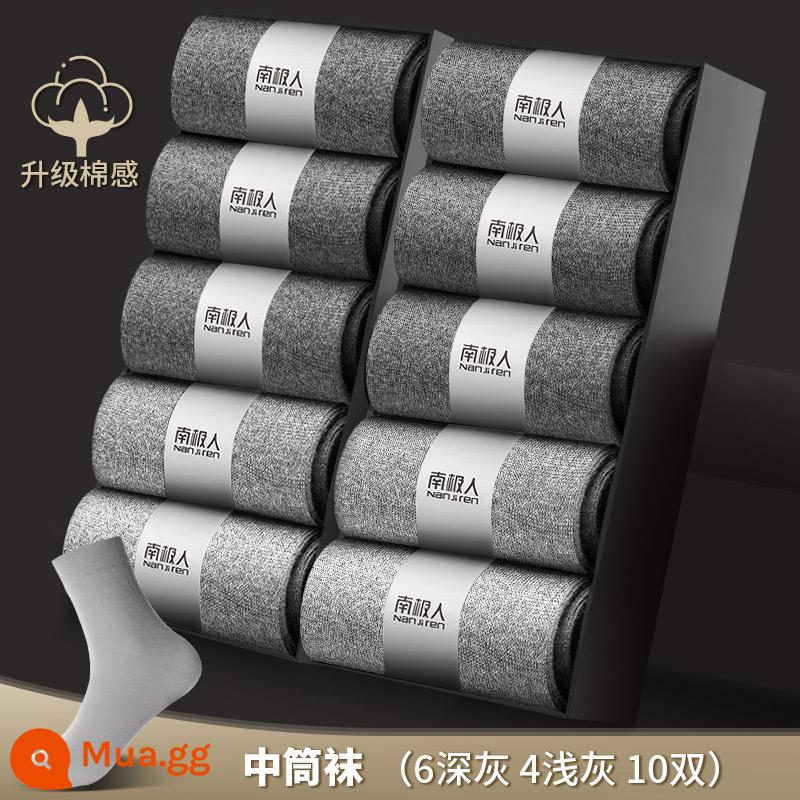 Vớ Nanjiren nam ống giữa cotton nguyên chất khử mùi thấm hút mồ hôi dày ngắn mùa thu đông vớ nam công sở màu đen - 6 sâu 4 cạn [10 đôi]