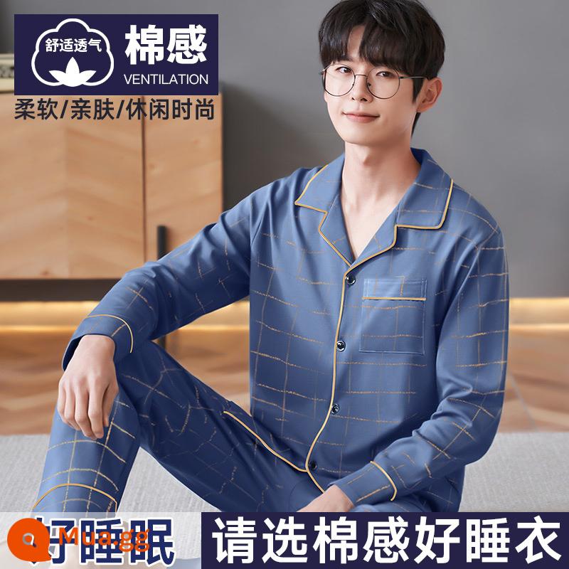 Nanjiren Bộ Đồ Ngủ Nam Nam Xuân Thu Cotton Dài Tay Homewear Nam Thu Đông Bộ Đồ Mỏng - [Phong cách bông] Đôi mắt như một ngôi sao