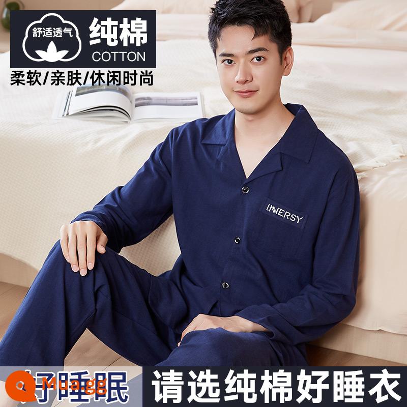 Nanjiren Bộ Đồ Ngủ Nam Nam Xuân Thu Cotton Dài Tay Homewear Nam Thu Đông Bộ Đồ Mỏng - Màu xanh Tây Tạng Moyu