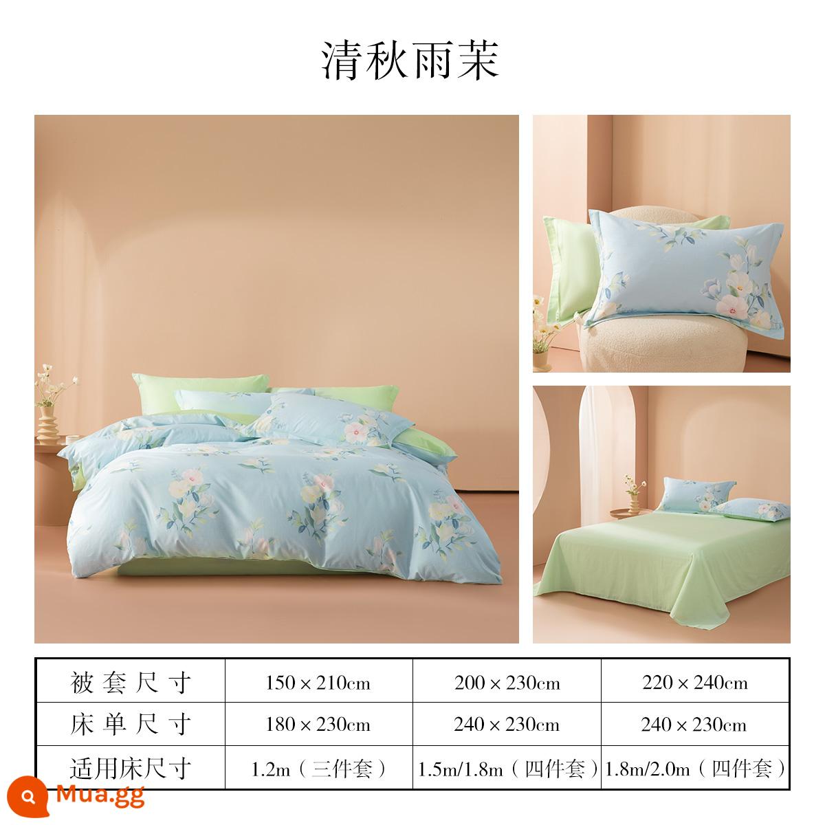 Giường Bellis Bộ 4 Cotton Nguyên Chất 100 Tờ Vỏ Chăn Vỏ Chăn Trang Bị Tấm Bộ Chăn Ga giường Đôi - Qingqiu Yumo (100% cotton + 40S cao và mật độ cao + không dễ phai màu)