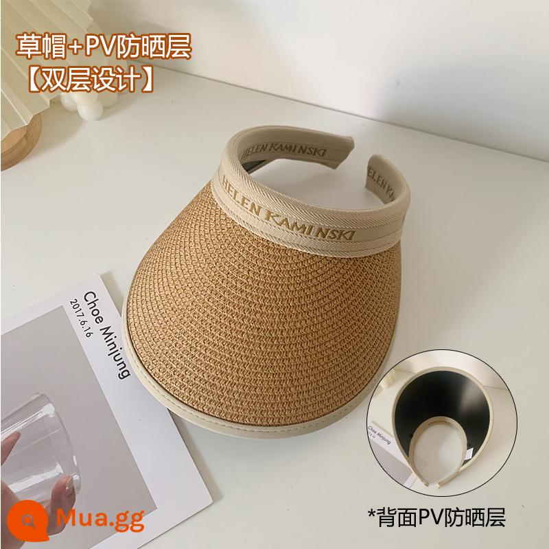 Đầu Trống UV Hat Nữ Mùa Hè Chống Tia UV Lớn Vành Đi Biển Che Nắng Mũ Rơm Đi Xe Đạp Mặt Nón Che Nắng - Vải lưới kaki (2 lớp chống nắng)