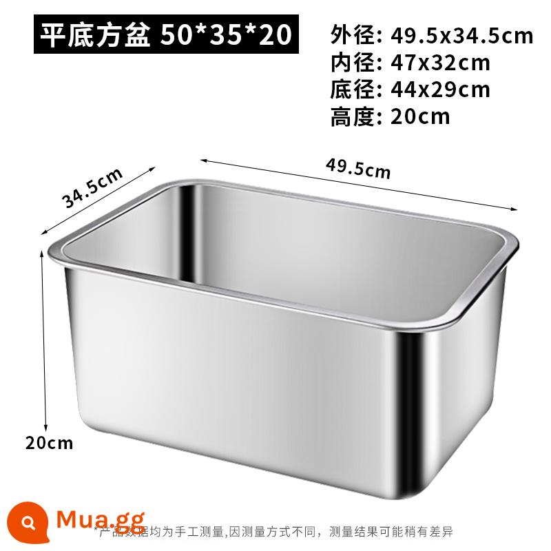 Lưu vực vuông inox 304 hình chữ nhật khay đáy phẳng phục vụ lưu vực sâu hấp đĩa ăn đông lạnh lưu vực buffet rau lưu vực - 50*35*20