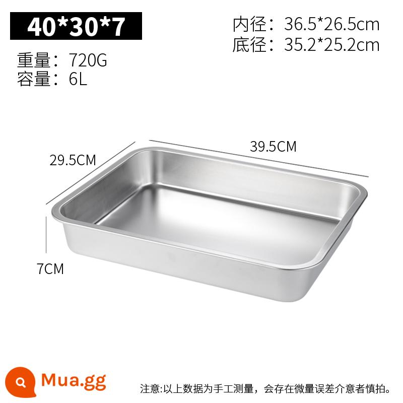 Lưu vực vuông inox 304 hình chữ nhật khay đáy phẳng phục vụ lưu vực sâu hấp đĩa ăn đông lạnh lưu vực buffet rau lưu vực - Đáy phẳng cực dày 40*30*7