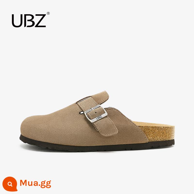 Giày đơn Birkenstock chống thấm nước UBZ dành cho cặp đôi nam nữ mùa xuân hè 2023 nút chai mới áo khoác ngoài đáy dày Bao Đầu Birkenstock nửa kéo - Khaki