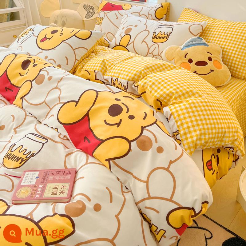 Disney Cotton Vỏ Chăn Đơn 100 Bông Nguyên Chất Chăn Ga 150X200X230 Ký Túc Xá Đơn Vỏ Chăn 3 Bộ - Gấu Pooh Honeypot Cotton-Jolly