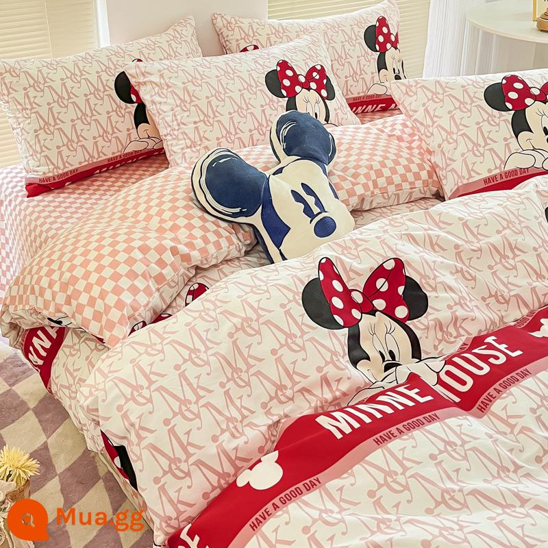 Disney Cotton Vỏ Chăn Đơn 100 Bông Nguyên Chất Chăn Ga 150X200X230 Ký Túc Xá Đơn Vỏ Chăn 3 Bộ - Minnie dễ thương như bông