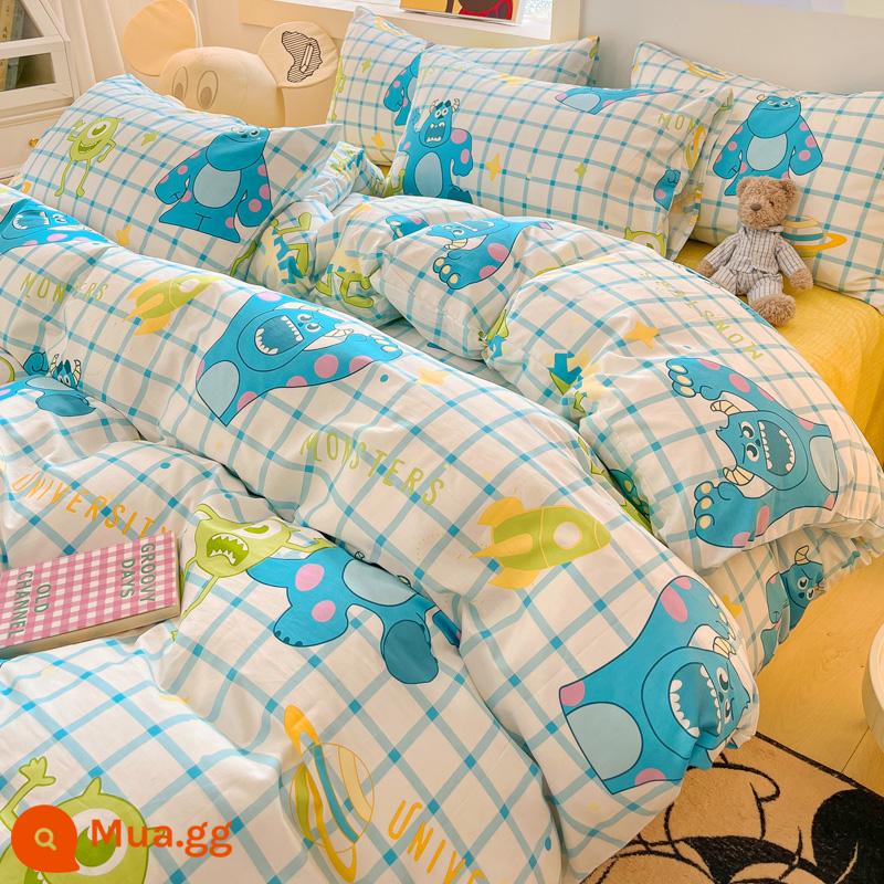 Disney Cotton Vỏ Chăn Đơn 100 Bông Nguyên Chất Chăn Ga 150X200X230 Ký Túc Xá Đơn Vỏ Chăn 3 Bộ - Vũ trụ quái vật bông