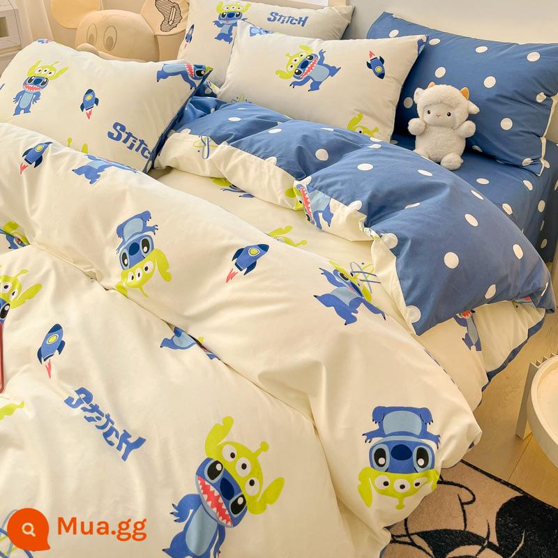 Disney Cotton Vỏ Chăn Đơn 100 Bông Nguyên Chất Chăn Ga 150X200X230 Ký Túc Xá Đơn Vỏ Chăn 3 Bộ - Bông-Baby Stitch