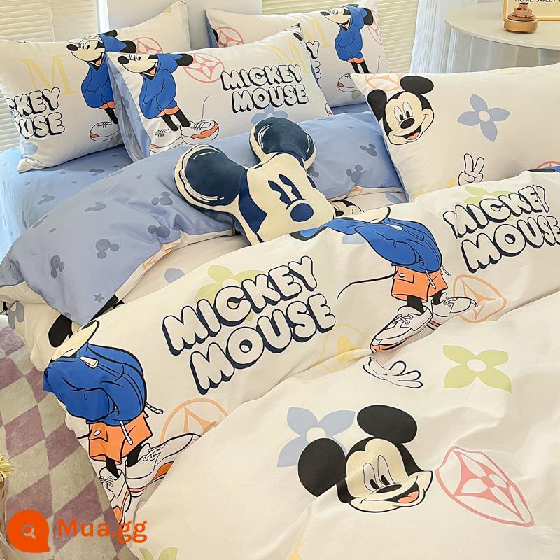 Disney Cotton Vỏ Chăn Đơn 100 Bông Nguyên Chất Chăn Ga 150X200X230 Ký Túc Xá Đơn Vỏ Chăn 3 Bộ - Mickey bông cổ điển