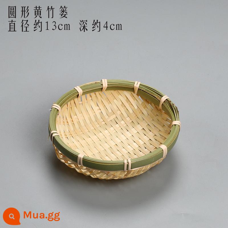 Vòng Tay Rổ Tre Shau Kei Sàng Tre Dệt Tre Giỏ Trái Cây Snack Khay Hộ Gia Đình Dệt Thủ Công Tròn Dọn Dẹp - Giỏ tre vàng nhạt 13cm