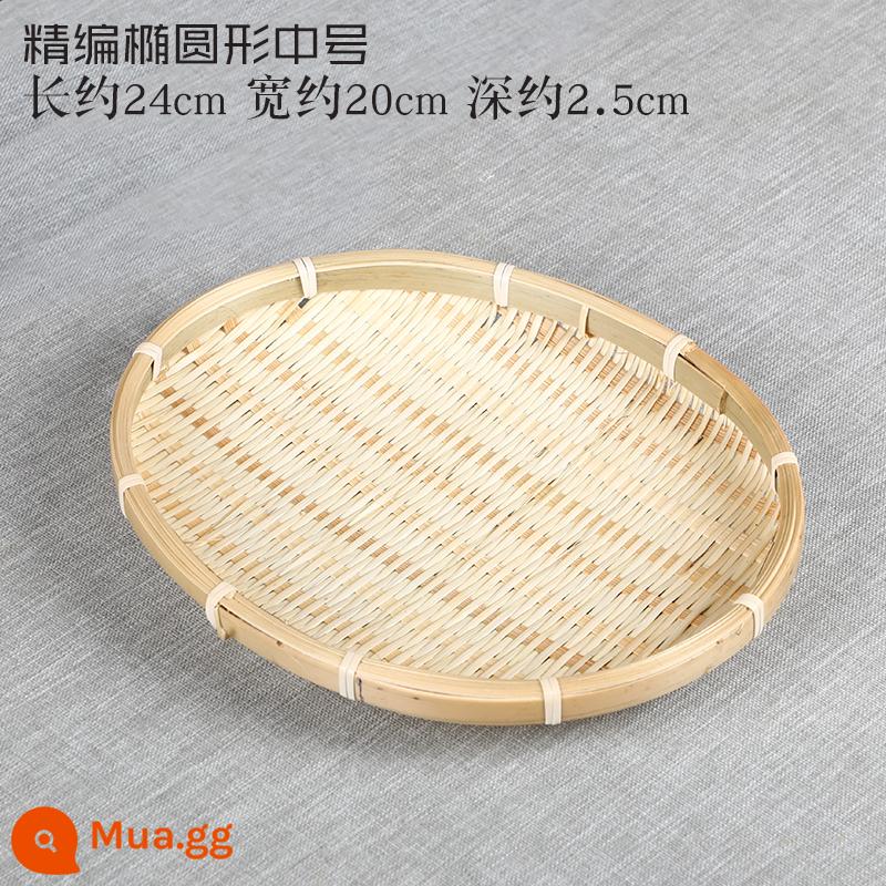 Handmade vàng lụa tre dệt trang trại khay đồ ăn nhẹ đĩa trái cây tròn quét rác rổ tre giỏ hấp bánh mì giải khát tấm trang trí mẫu giáo - Dây tóc hình bầu dục vừa