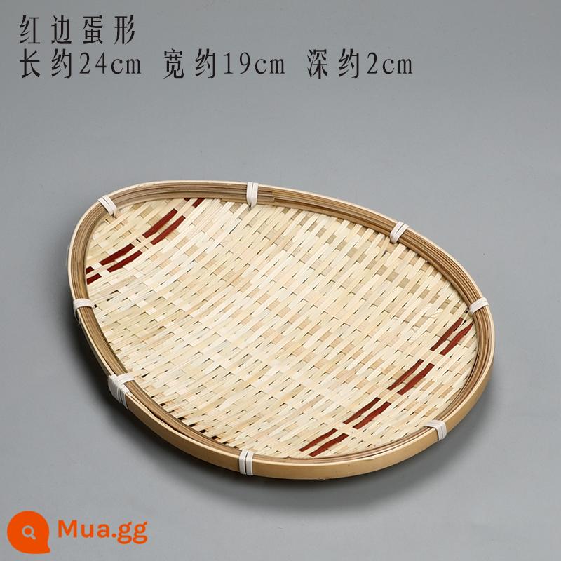 Vòng Tay Rổ Tre Shau Kei Sàng Tre Dệt Tre Giỏ Trái Cây Snack Khay Hộ Gia Đình Dệt Thủ Công Tròn Dọn Dẹp - Hình quả trứng viền đỏ 25x18cm