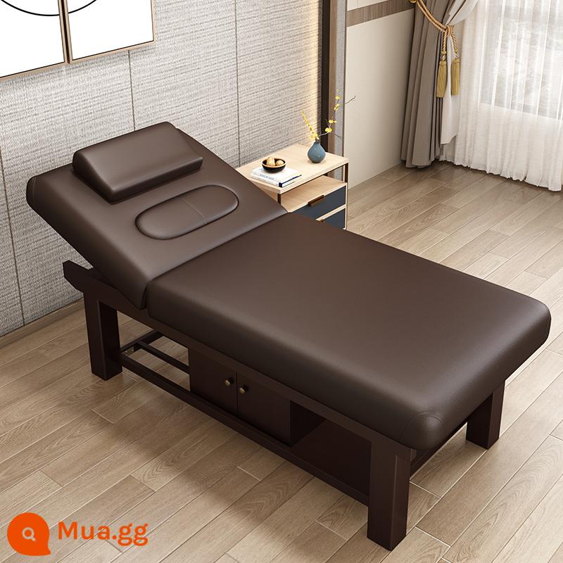 Solid Wood Beauty Bed Benc - Tủ gỗ nguyên khối da nâu đen 185*70 có lỗ ngực