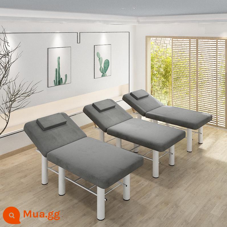 Giường làm đẹp thẩm mỹ viện giường massage đặc biệt giường vật lý trị liệu giường massage gấp nhà moxibustion xăm thêu làm đẹp lông mi giường có lỗ - Chân tròn nhung xám dài 185 rộng 70