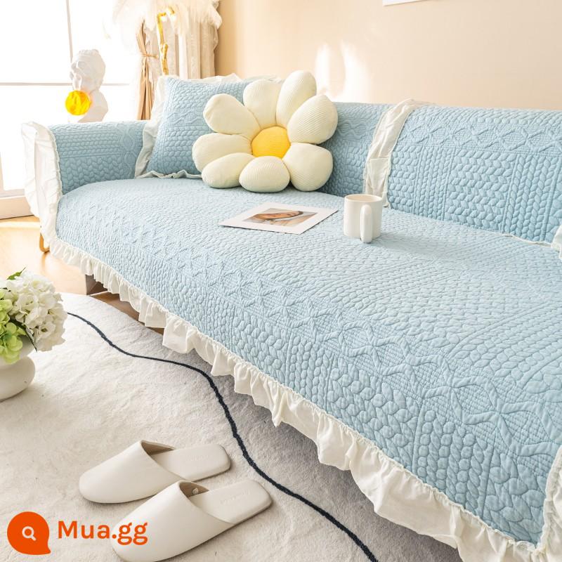 Đệm Sofa Màu Trắng Bốn Mùa Đa Năng Chống Trơn Trượt Mùa Đông Hàn Quốc Phong Cách Mục Vụ Đệm Bọc Vải Đơn Giản Và Hiện Đại - Nửa đường - xanh