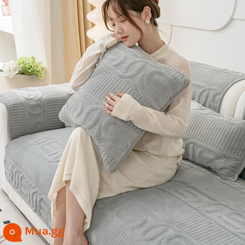 Sofa Đệm Mùa Đông Sang Trọng Đệm Chống Trơn Trượt Bốn Mùa Đa Năng 2022 Đệm Mới Lưới Đỏ Sofa Da Bọc Vải - Khóa tình yêu-màu xám cao cấp