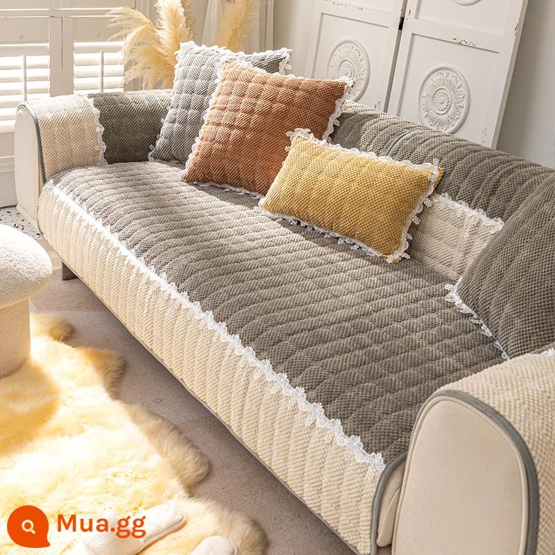 Sofa Vải Đệm Bốn Mùa Đa Năng Chống Trơn Trượt Bắc Âu Đơn Giản Dày Đệm Mùa Đông Sang Trọng Vỏ Bảo Vệ Khăn - Lời ngọt ngào - màu xám