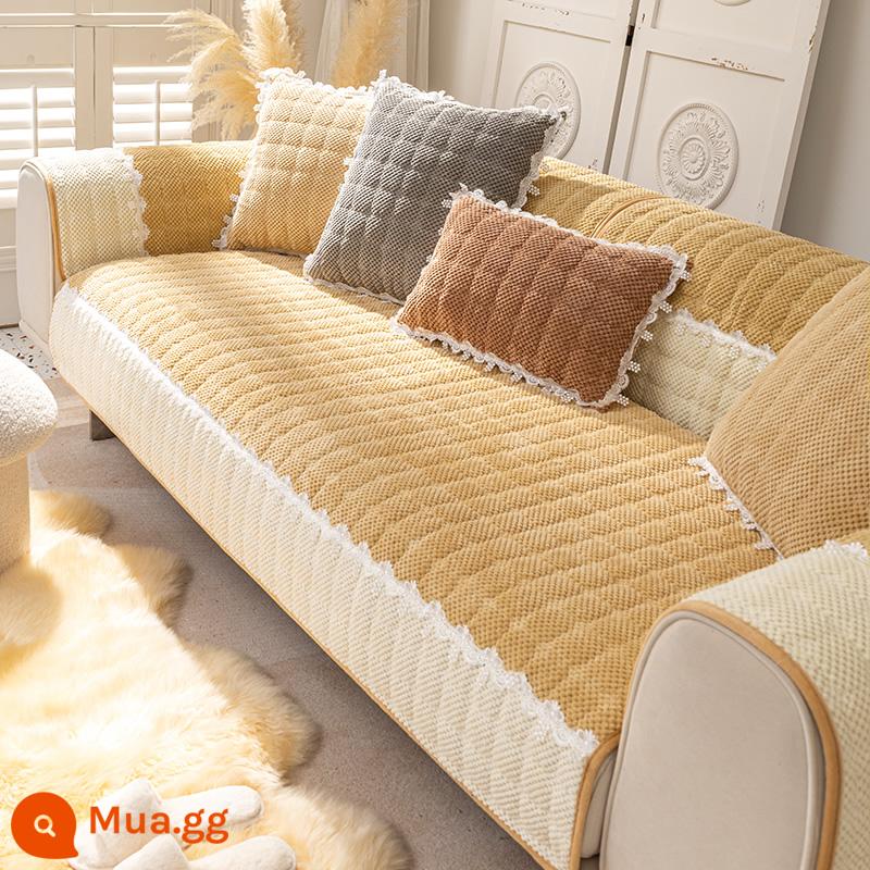 Sofa Vải Đệm Bốn Mùa Đa Năng Chống Trơn Trượt Bắc Âu Đơn Giản Dày Đệm Mùa Đông Sang Trọng Vỏ Bảo Vệ Khăn - Lời ngọt ngào-kaki