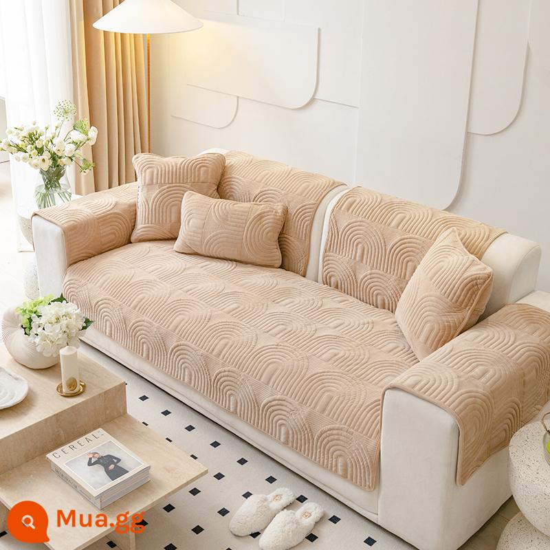 Sofa Đệm Mùa Đông Sang Trọng Đệm Chống Trơn Trượt Bốn Mùa Đa Năng 2022 Đệm Mới Lưới Đỏ Sofa Da Bọc Vải - Lạc đà ấm áp Athena