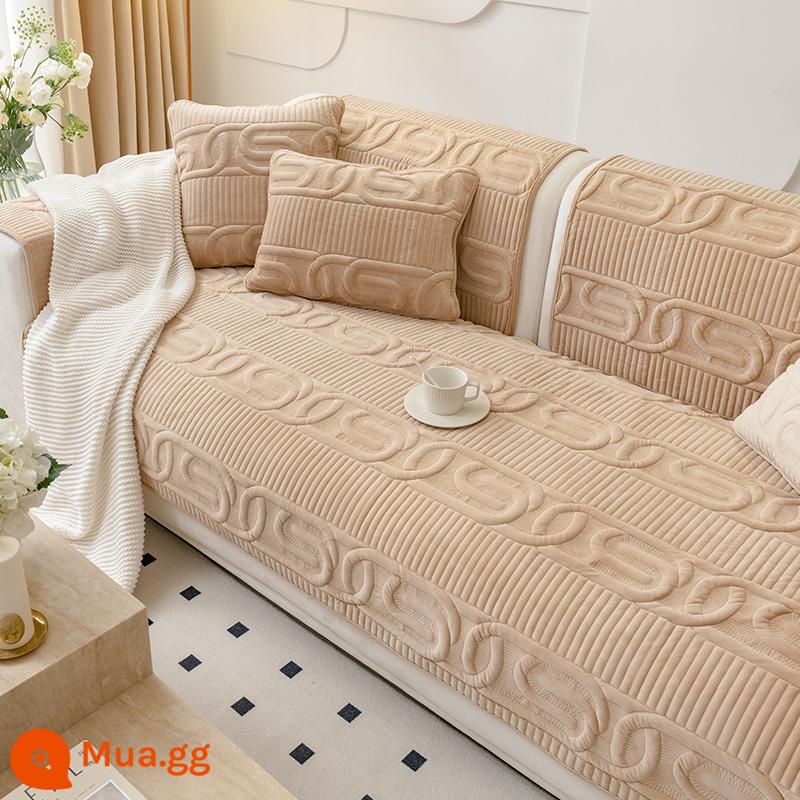 Sofa Đệm Mùa Đông Sang Trọng Đệm Chống Trơn Trượt Bốn Mùa Đa Năng 2022 Đệm Mới Lưới Đỏ Sofa Da Bọc Vải - Khóa Tình Yêu-Ấm Lạc Đà