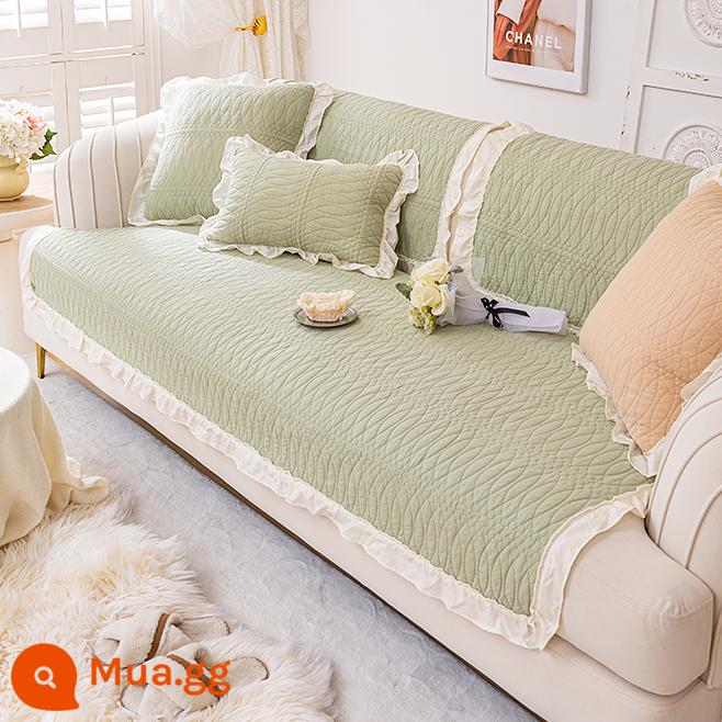 Đệm Sofa Màu Trắng Bốn Mùa Đa Năng Chống Trơn Trượt Mùa Đông Hàn Quốc Phong Cách Mục Vụ Đệm Bọc Vải Đơn Giản Và Hiện Đại - Grace-Matcha xanh