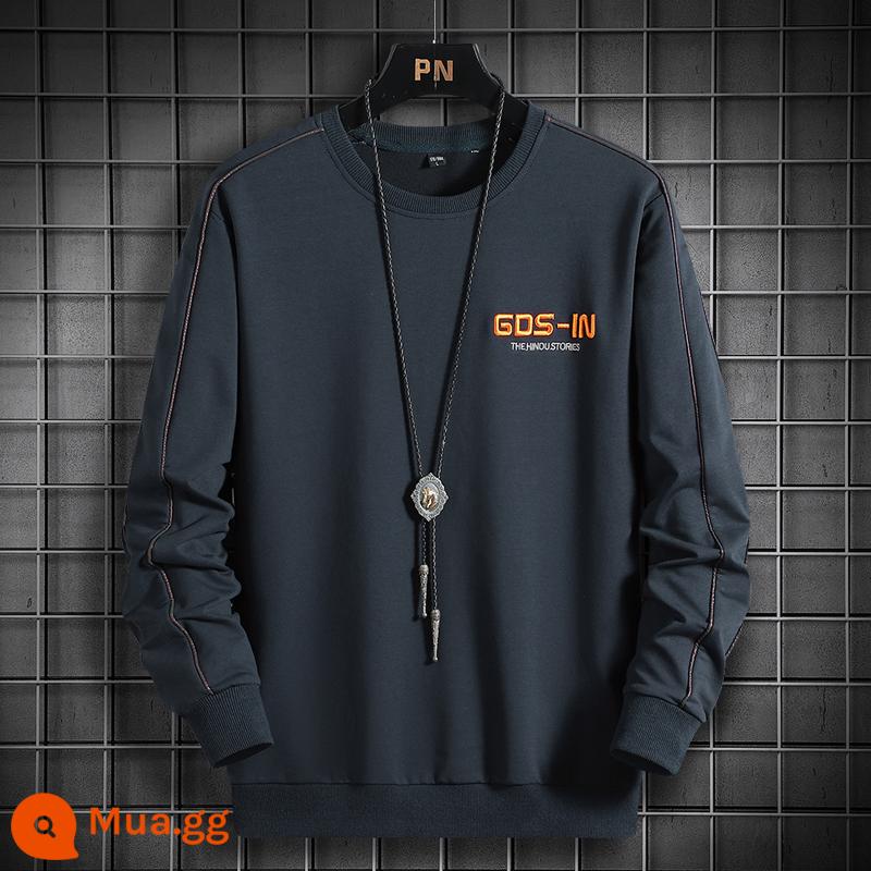 [Cổ phiếu Trung Quốc Excelle] 2022 Cotton Round Cổ dày T Người đàn ông Mùa xuân và Thanh niên Autumn Chất lượng áo sơ mi bottom dưới - WY04 xanh đậm [mùa xuân và mùa thu]