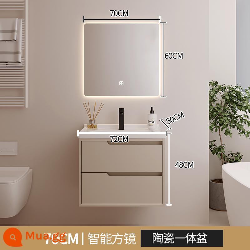 Mới kem phong cách tủ phòng tắm tích hợp lưu vực gốm chậu rửa bột phòng chậu rửa tủ kết hợp chậu rửa - Tủ âm tường màu xám trà sữa 8250-70 (gương vuông thông minh tạo ánh sáng ấm áp) Chậu tích hợp gốm sâu 50