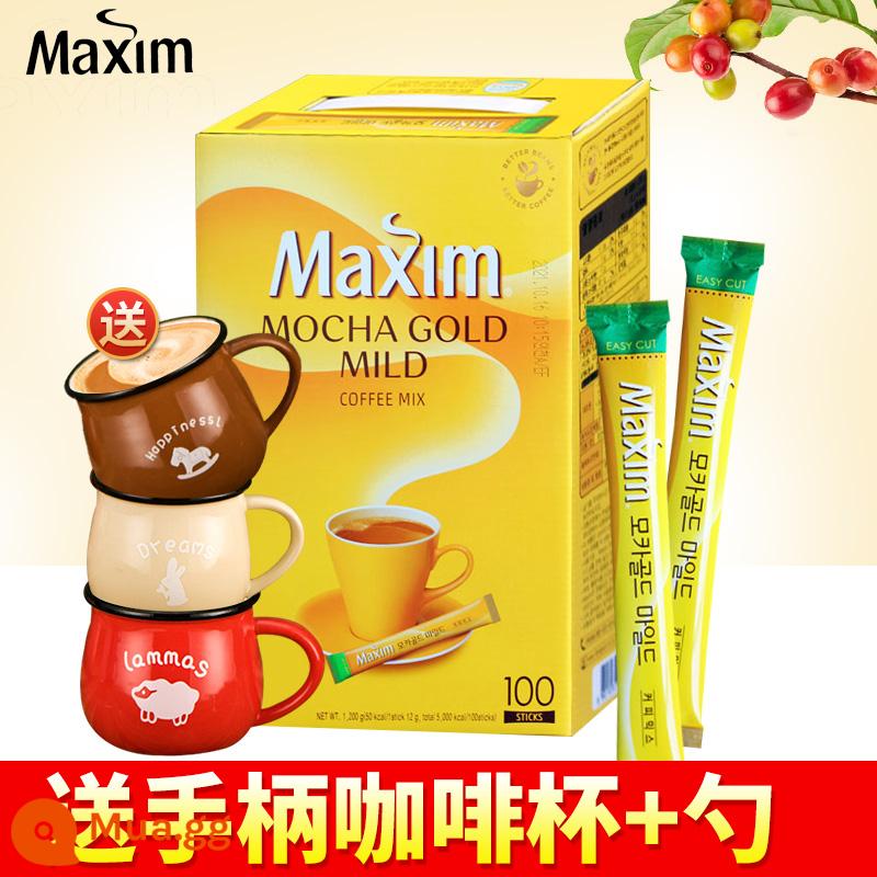 Cà phê bột nhập khẩu Hàn Quốc 100 gói Bột cà phê hòa tan 3 trong 1 Maxim 1200g - Maxin Mocha hương vị 100 miếng đi kèm cốc và thìa sứ thông thường