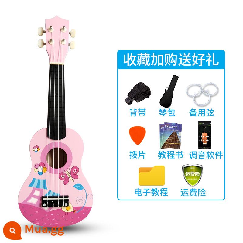 Đàn Ukulele cho trẻ em 21 inch hoạt hình nhỏ dễ thương Đàn Ukulele bé trai và bé gái người mới bắt đầu chơi đàn Ukulele - Bướm hồng [21 inch]