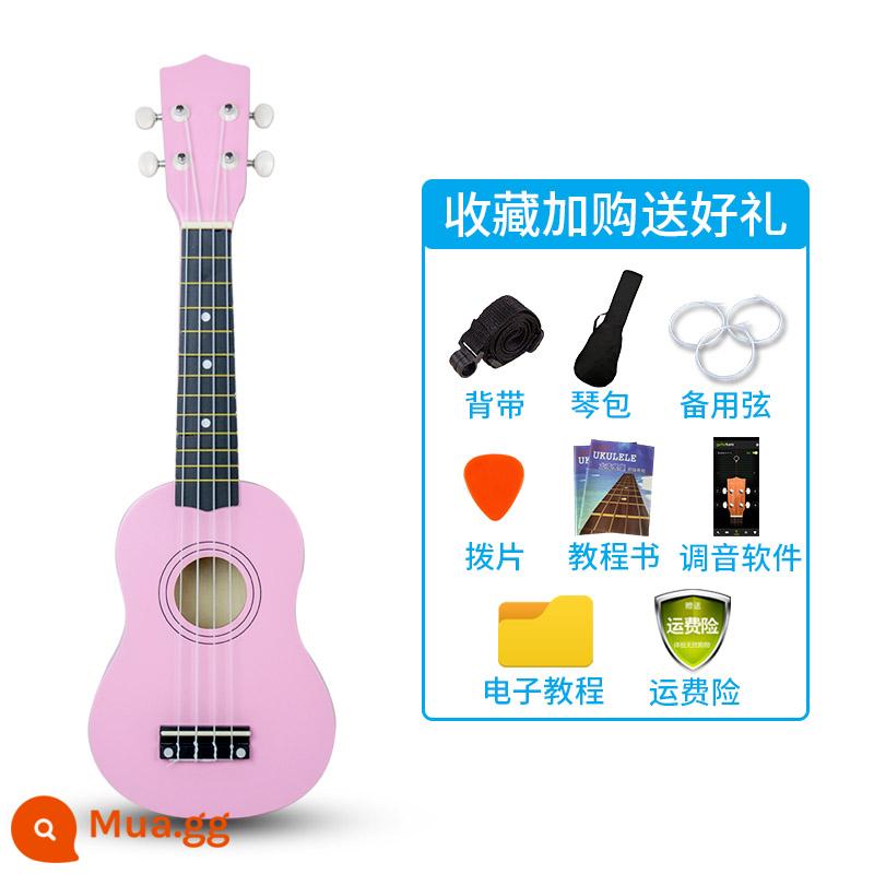 Đàn Ukulele cho trẻ em 21 inch hoạt hình nhỏ dễ thương Đàn Ukulele bé trai và bé gái người mới bắt đầu chơi đàn Ukulele - Màu hồng hoa anh đào 21 inch [bàn phím gỗ nâng cấp]