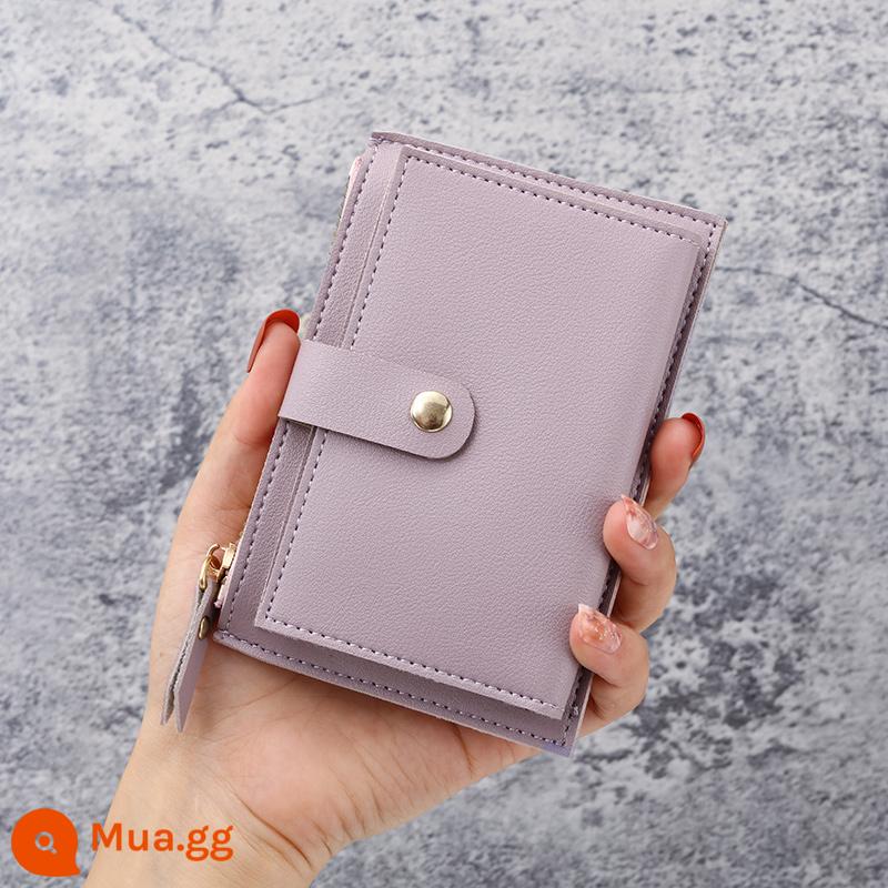 Kẹp ngắn siêu mỏng thời trang đơn giản cho nữ ngăn đựng thẻ khóa kéo khóa Clutch học sinh trung học túi đựng tiền xu - Màu tím