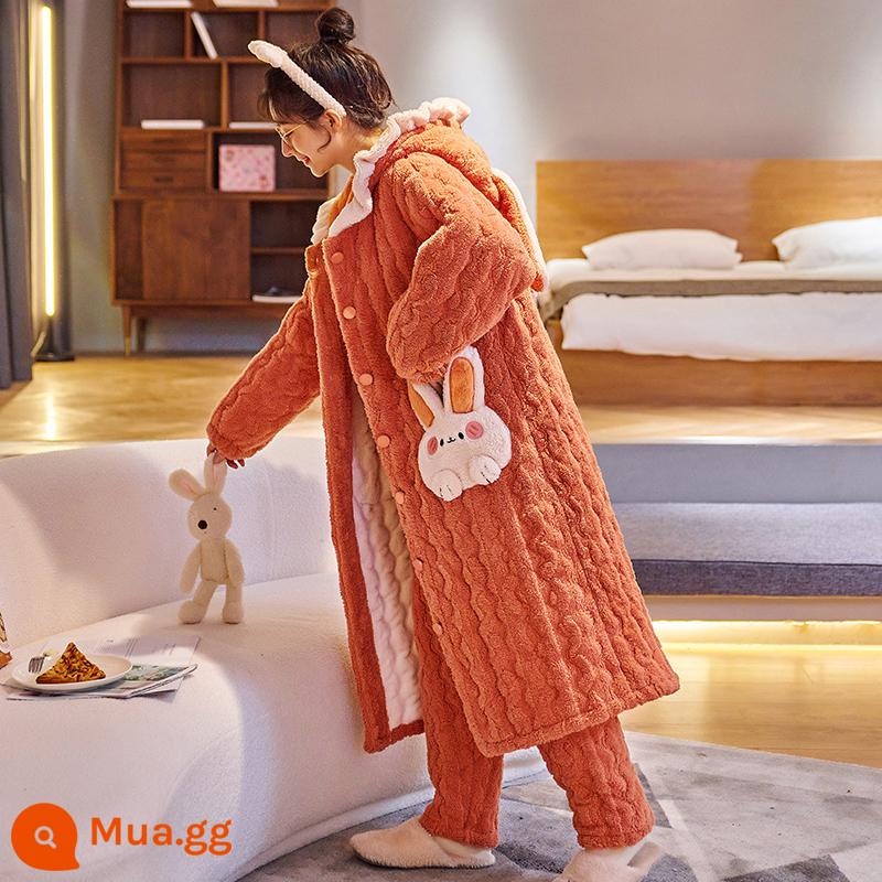 Coral Velvet Ngủ Áo Áo Autumn and Winter 2022 MỚI cộng với bộ đồ ngủ dày nhung nhung - 52143[Có quần chần bông]