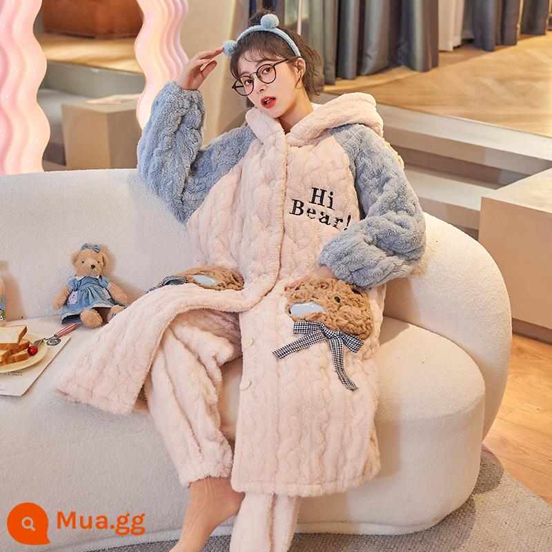 Coral Velvet Ngủ Áo Áo Autumn and Winter 2022 MỚI cộng với bộ đồ ngủ dày nhung nhung - 52073[Có quần chần bông]