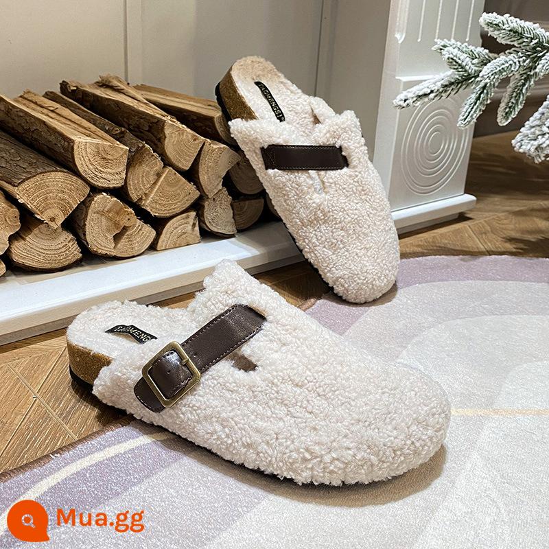 Sanxi Cùng Phong Cách Giày Birkenstock Nữ Bao Đầu Nửa Kéo Cho Áo Khoác Ngoài 2023 Mới Birkenstock Giày Câu Cá Đế Dày Tăng Chiều Cao Xăng Đan Và Dép - Cây lau nhà lông trắng sữa [nên dùng lớn hơn một cỡ]