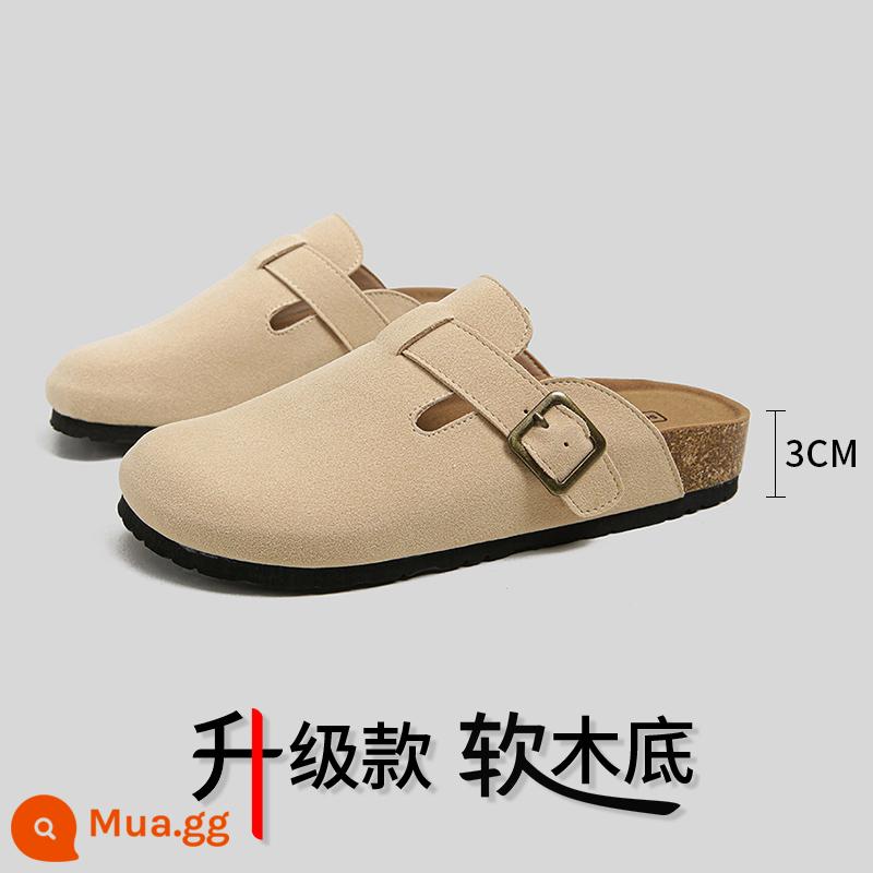 Sanxi Cùng Phong Cách Giày Birkenstock Nữ Bao Đầu Nửa Kéo Cho Áo Khoác Ngoài 2023 Mới Birkenstock Giày Câu Cá Đế Dày Tăng Chiều Cao Xăng Đan Và Dép - Mẫu nâng cấp màu mơ - da lộn [nên lấy lớn hơn một cỡ]