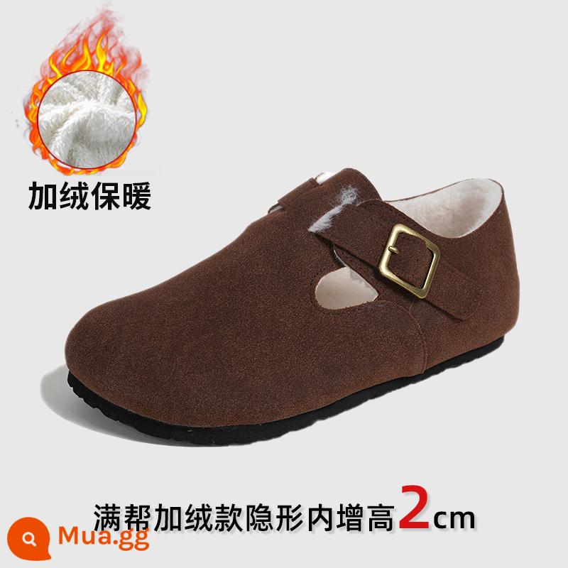 Sanxi Cùng Phong Cách Giày Birkenstock Nữ Bao Đầu Nửa Kéo Cho Áo Khoác Ngoài 2023 Mới Birkenstock Giày Câu Cá Đế Dày Tăng Chiều Cao Xăng Đan Và Dép - Màu nâu sẫm - viền đầy đủ và nhung [nên lấy lên một cỡ]