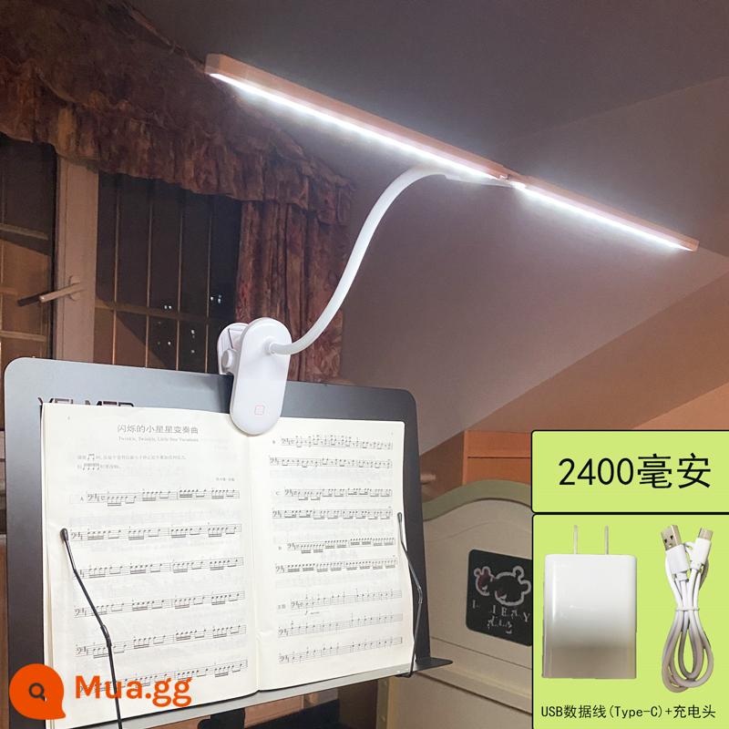 Clip sheet nhạc đèn tập piano đèn bàn đặc biệt bảo vệ mắt sạc kiêm dụng kép thêu chữ thập handmade đàn tam thập lục chơi guitar nhạc đứng đèn - Kẹp [trắng] 2400 mAh + đầu sạc [đèn ba màu]