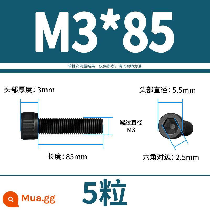 Vít lục giác bên trong bu lông cường độ cao 12.9 đầu cốc hình trụ đầu vít đầy đủ răng M3M4M5M6M8M10M12 - M3*85(5 viên